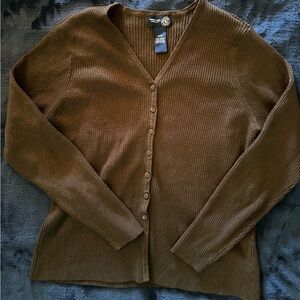 Brown Ribbed Cardigan Sweater